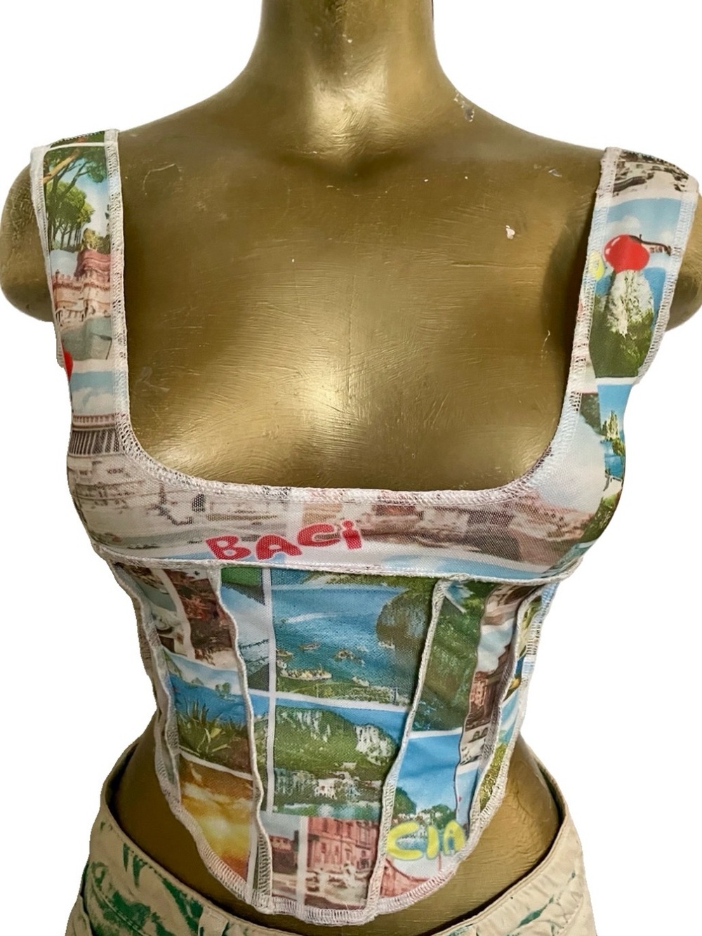 TIGER MIST Scenic Italian ITALY Postcard Print BUSTIER TOP Size XS